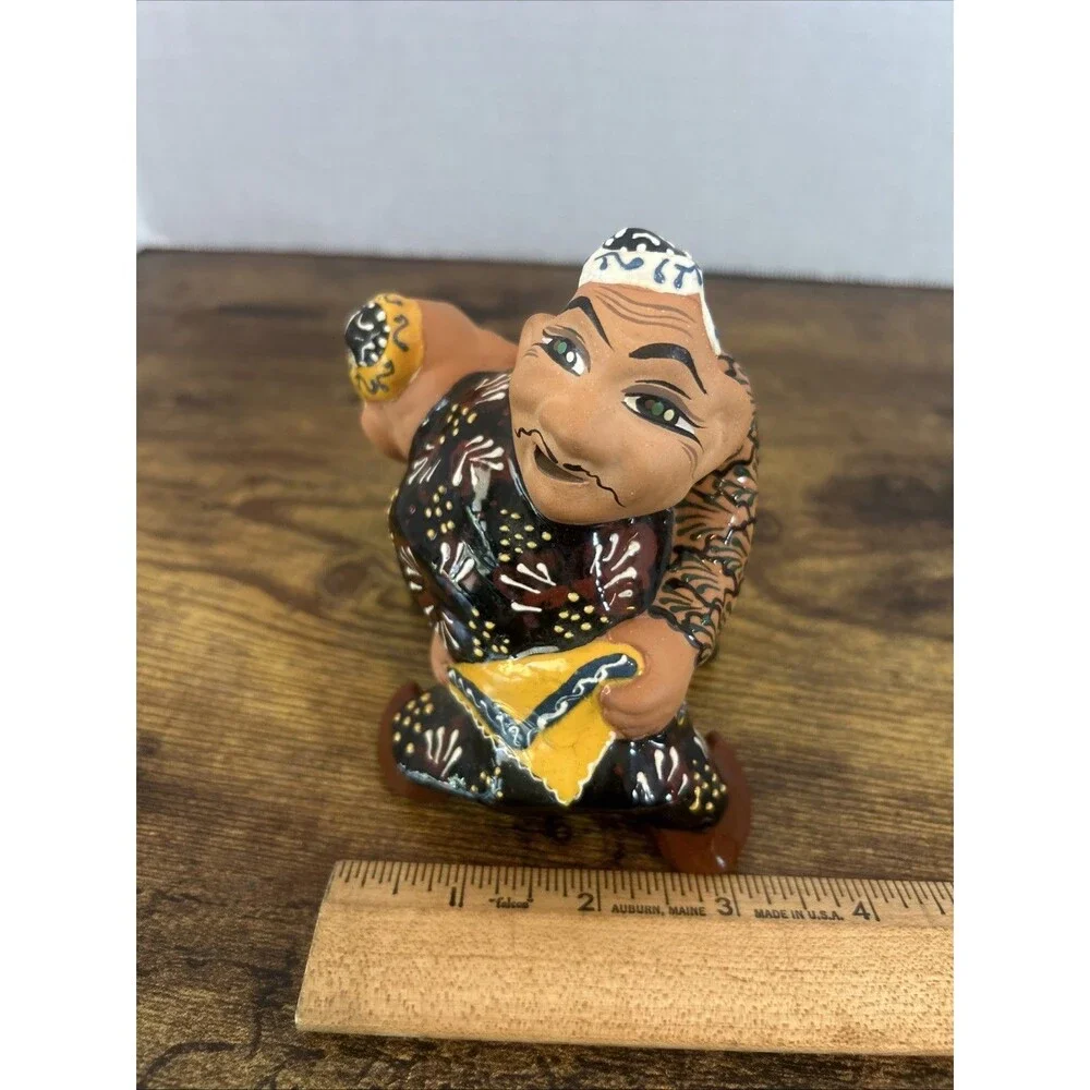 Vtg Uzbek Wrestlers Ceramic Figurine Soviet Folk Art Statue Decor Terra Cotta
